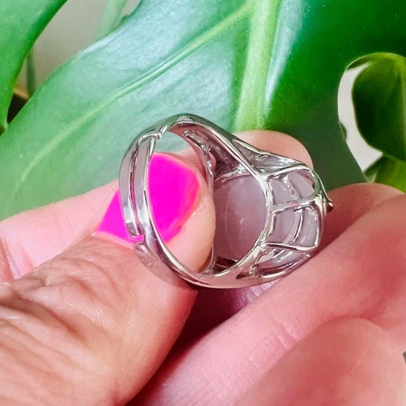 Rose Quartz Crystal Stone Heart Chakra Ring Size 7.5 Silver-toned - Picture 6 of 6